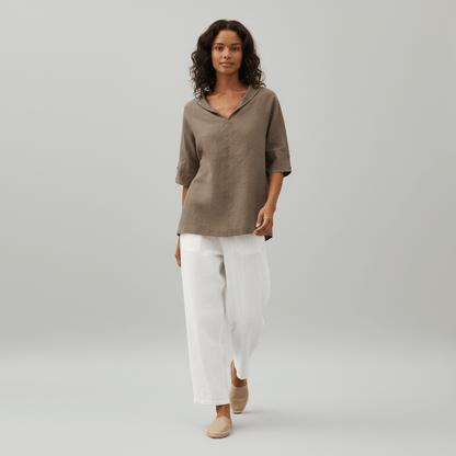 Relaxed Fit V-Neck Short Sleeve Women's Blouse