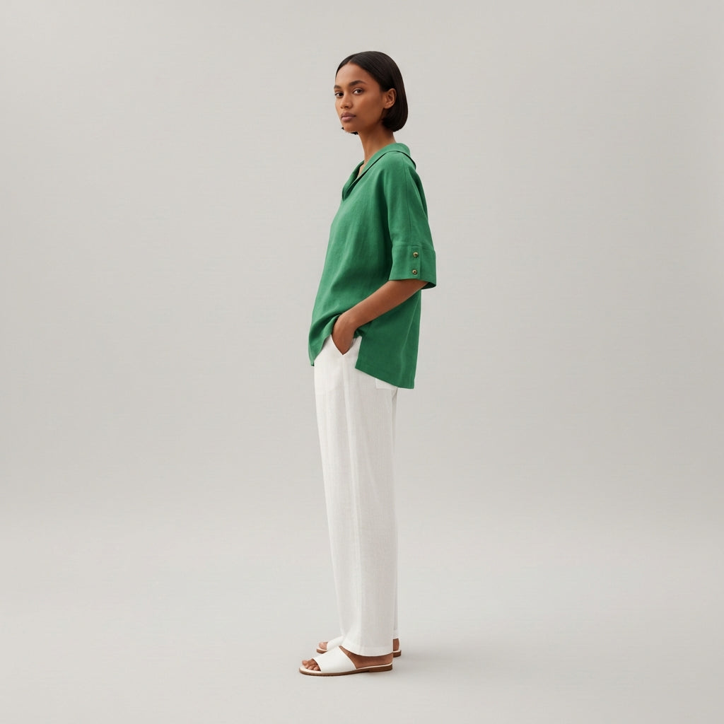 Relaxed Fit V-Neck Short Sleeve Women's Blouse