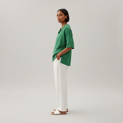 Relaxed Fit V-Neck Short Sleeve Women's Blouse