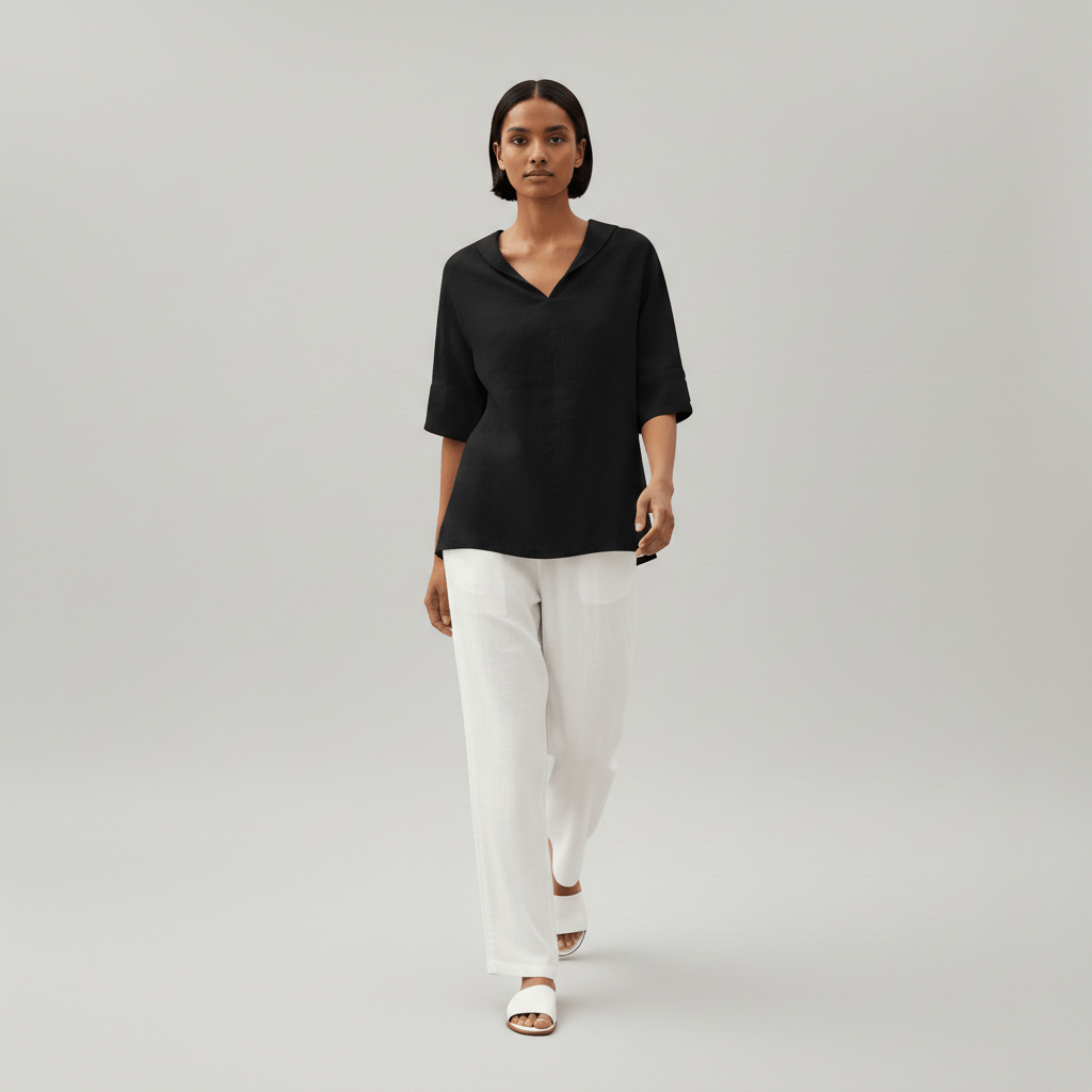 Relaxed Fit V-Neck Short Sleeve Women's Blouse