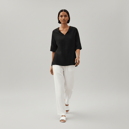 Relaxed Fit V-Neck Short Sleeve Women's Blouse