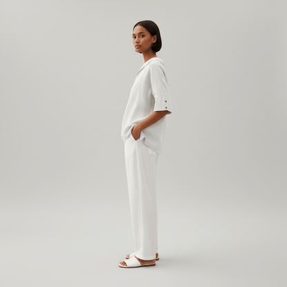Relaxed Fit V-Neck Short Sleeve Women's Blouse