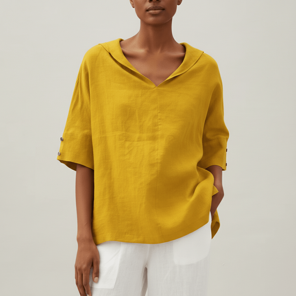 Relaxed Fit V-Neck Short Sleeve Women's Blouse