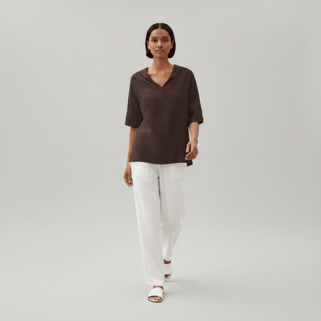 Relaxed Fit V-Neck Short Sleeve Women's Blouse