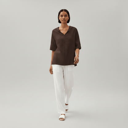 Relaxed Fit V-Neck Short Sleeve Women's Blouse