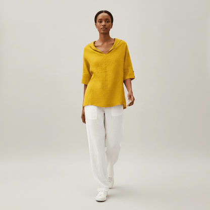Relaxed Fit V-Neck Short Sleeve Women's Blouse