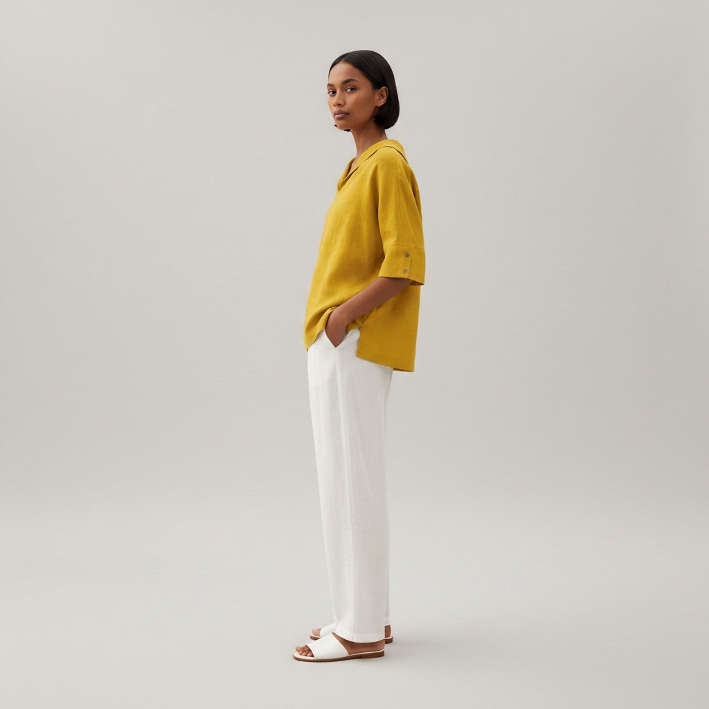Relaxed Fit V-Neck Short Sleeve Women's Blouse