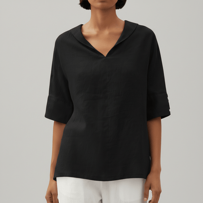 Relaxed Fit V-Neck Short Sleeve Women's Blouse