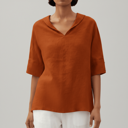 Relaxed Fit V-Neck Short Sleeve Women's Blouse