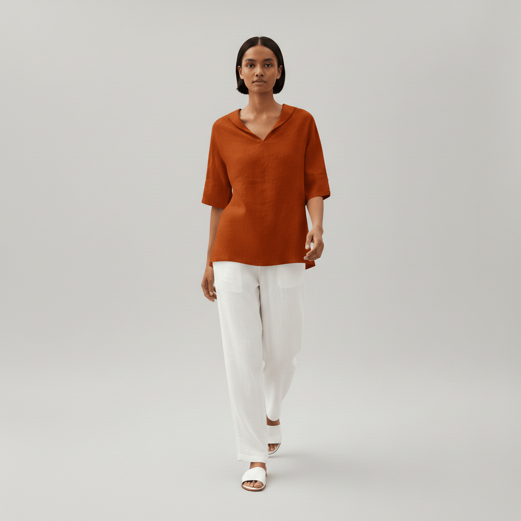 Relaxed Fit V-Neck Short Sleeve Women's Blouse