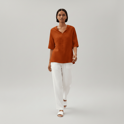 Relaxed Fit V-Neck Short Sleeve Women's Blouse