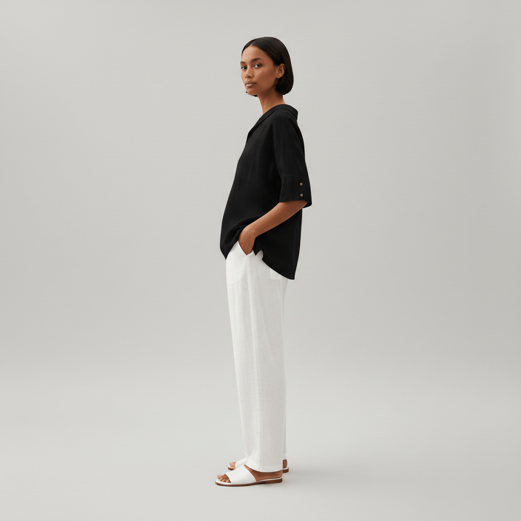 Relaxed Fit V-Neck Short Sleeve Women's Blouse