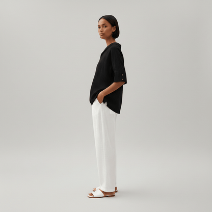 Relaxed Fit V-Neck Short Sleeve Women's Blouse
