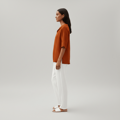 Relaxed Fit V-Neck Short Sleeve Women's Blouse