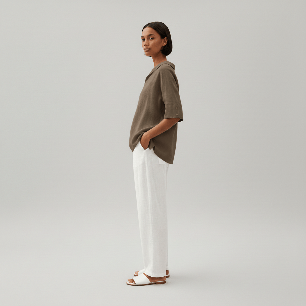 Relaxed Fit V-Neck Short Sleeve Women's Blouse