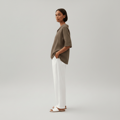 Relaxed Fit V-Neck Short Sleeve Women's Blouse