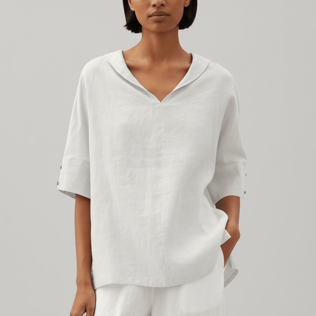 Relaxed Fit V-Neck Short Sleeve Women's Blouse