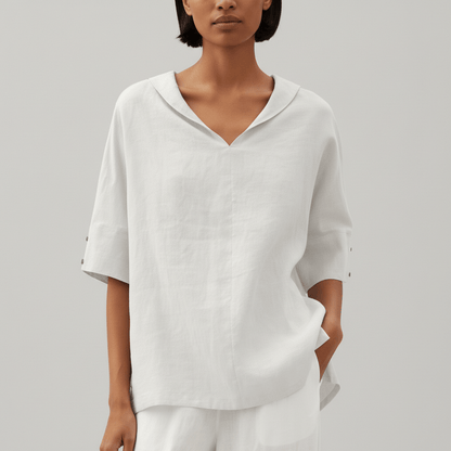 Relaxed Fit V-Neck Short Sleeve Women's Blouse