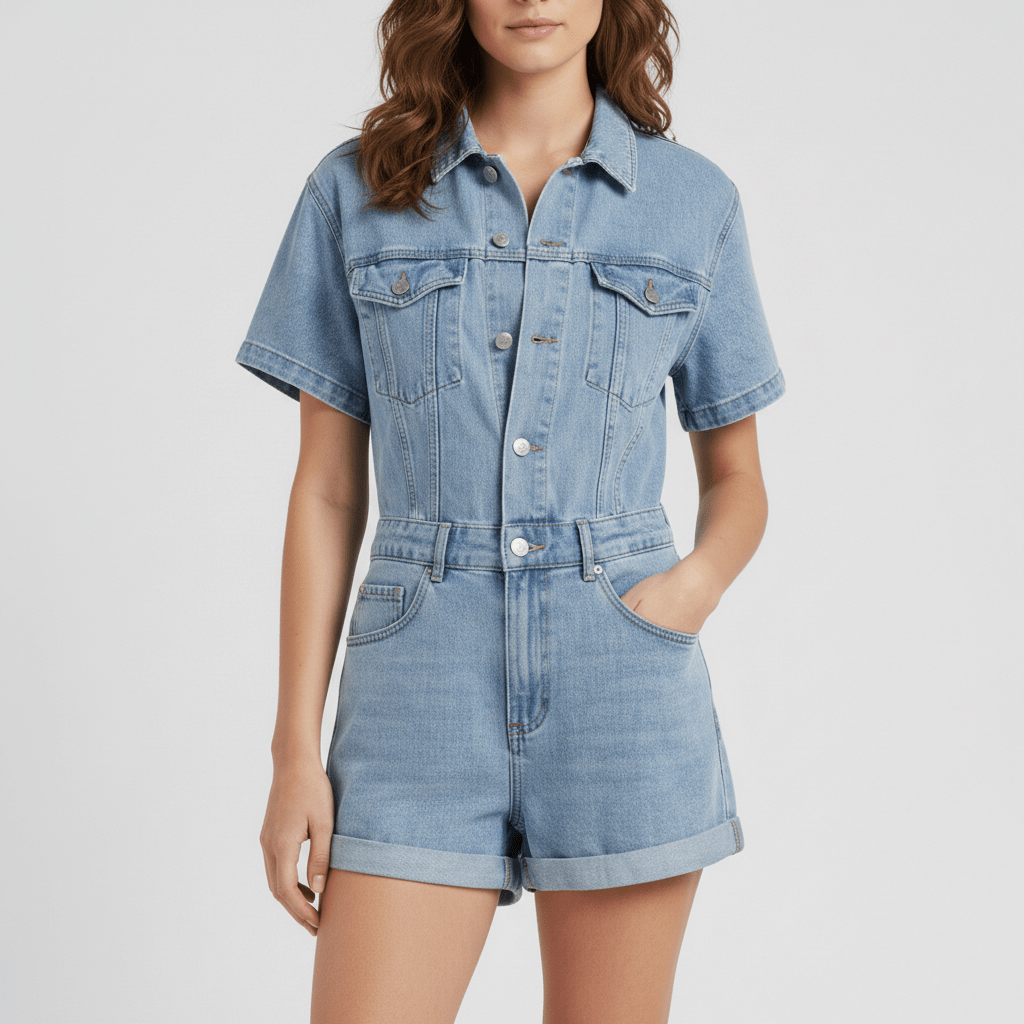 Casual Denim Shirt and Shorts Set - OutfitLondon