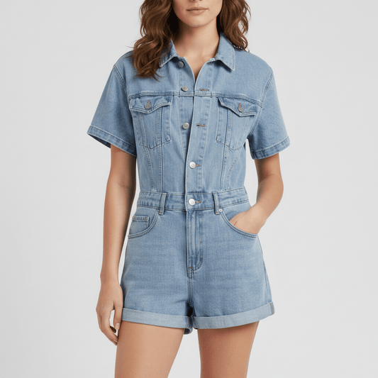 Casual Denim Shirt and Shorts Set - OutfitLondon