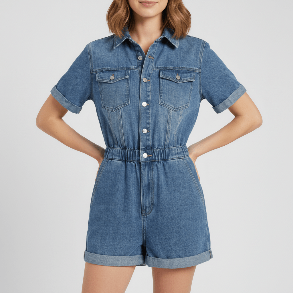 Casual Denim Shirt and Shorts Set