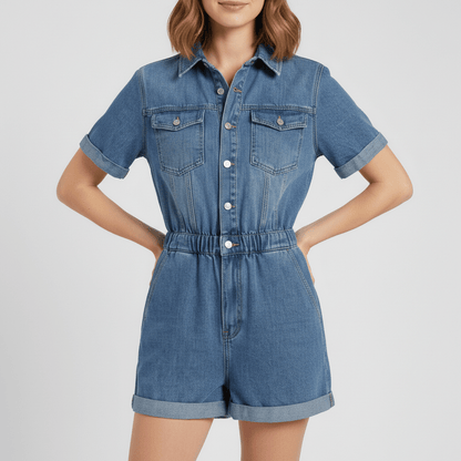 Casual Denim Shirt and Shorts Set