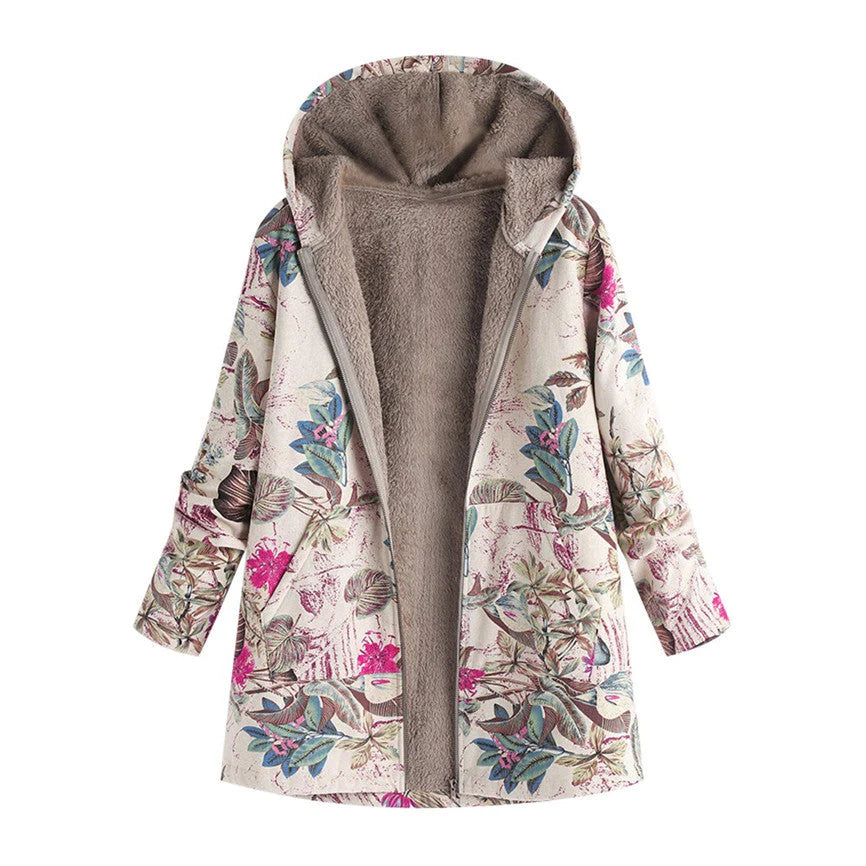 Women's Winter Floral Parka Coat With Hood - OutfitLondon