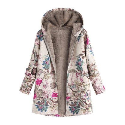 Women's Winter Floral Parka Coat With Hood - OutfitLondon