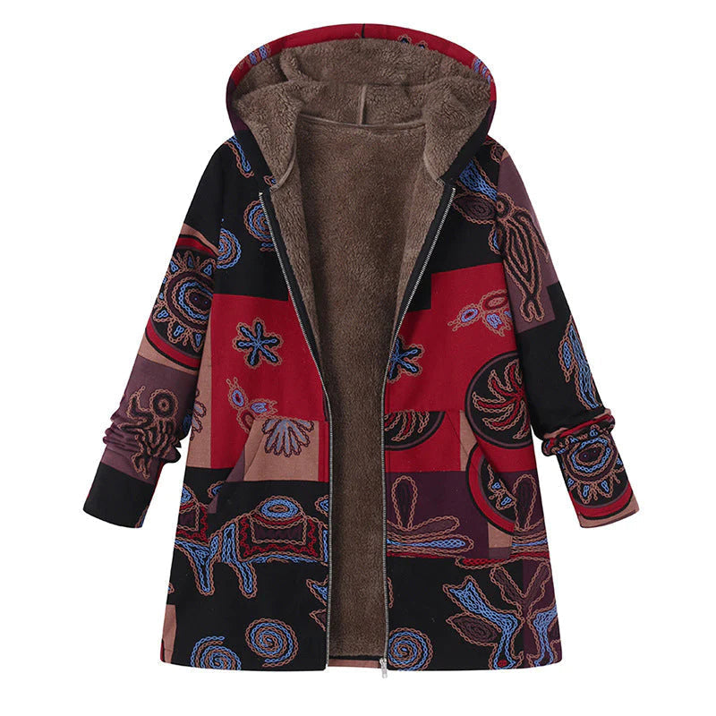 Women's Winter Floral Parka Coat With Hood