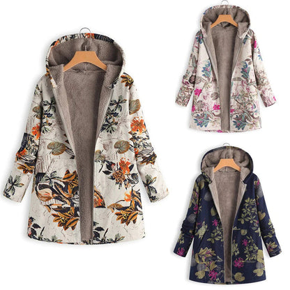 Women's Winter Floral Parka Coat With Hood