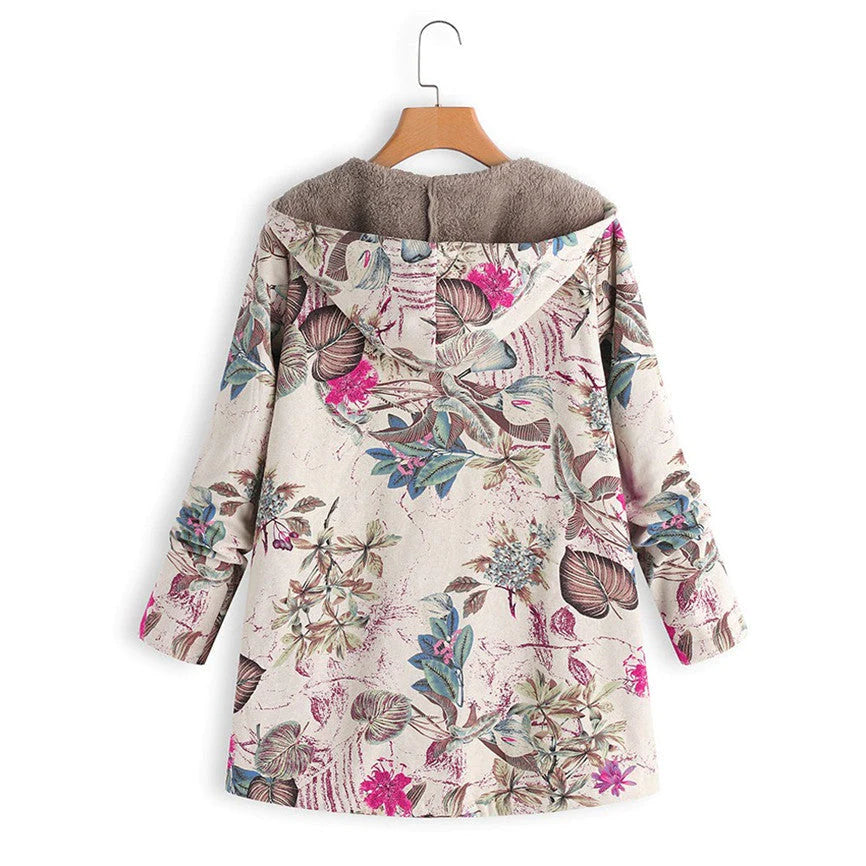 Women's Winter Floral Parka Coat With Hood