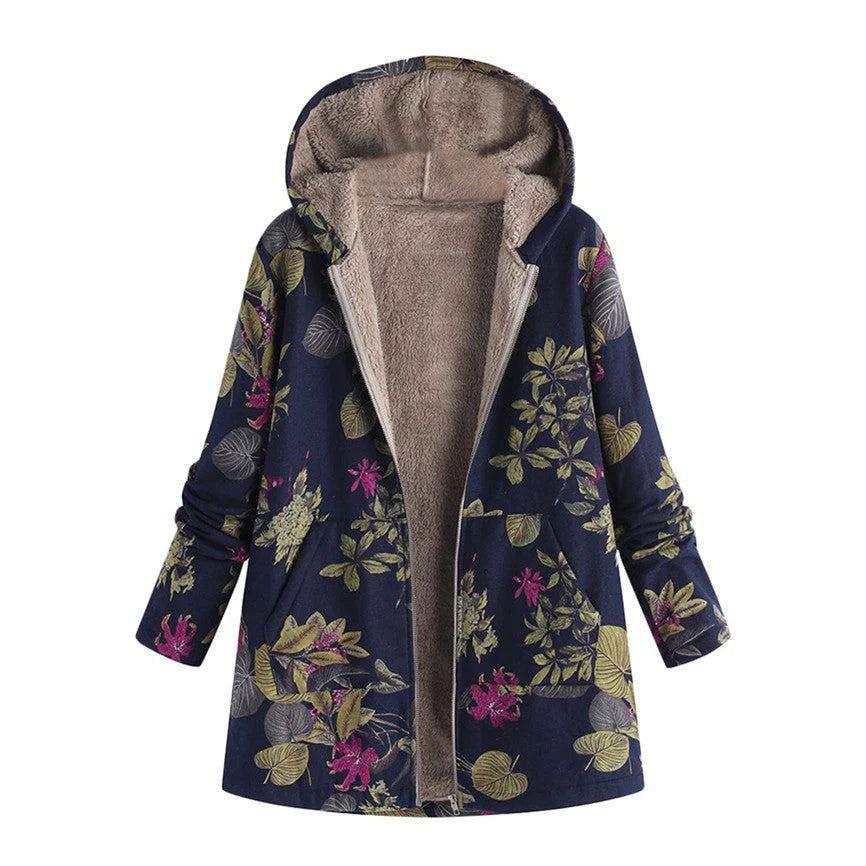 Women's Winter Floral Parka Coat With Hood