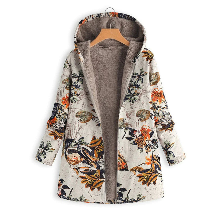 Women's Winter Floral Parka Coat With Hood