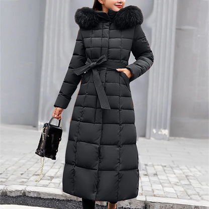 Warm Women's Down Puffer Coat with Faux Fur Hood - OutfitLondon