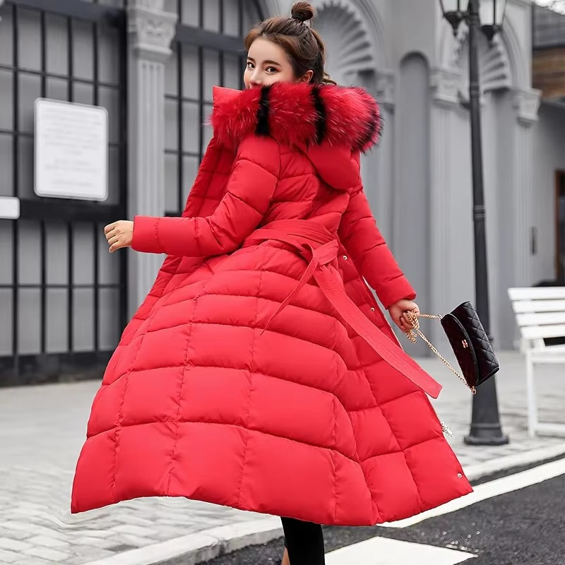 Warm Women's Down Puffer Coat with Faux Fur Hood