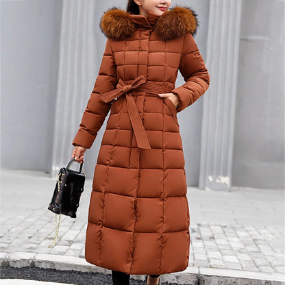 Warm Women's Down Puffer Coat with Faux Fur Hood