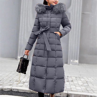 Warm Women's Down Puffer Coat with Faux Fur Hood