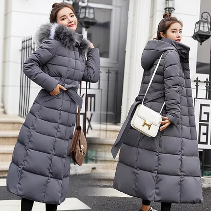 Warm Women's Down Puffer Coat with Faux Fur Hood