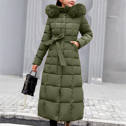 Warm Women's Down Puffer Coat with Faux Fur Hood