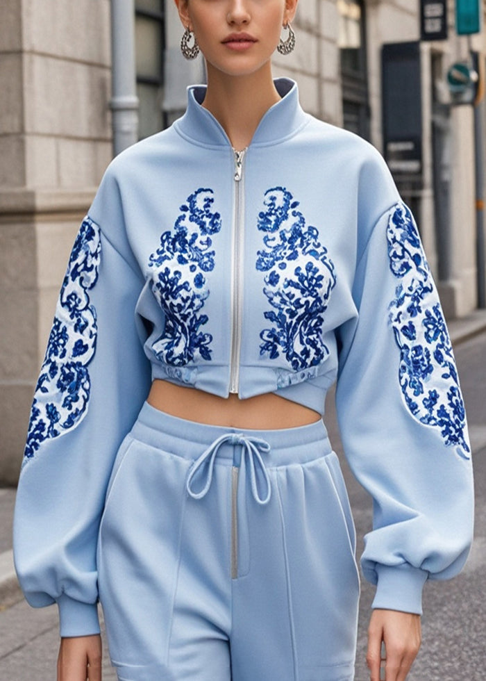 Women's Cotton Short Coat Baby Blue - OutfitLondon