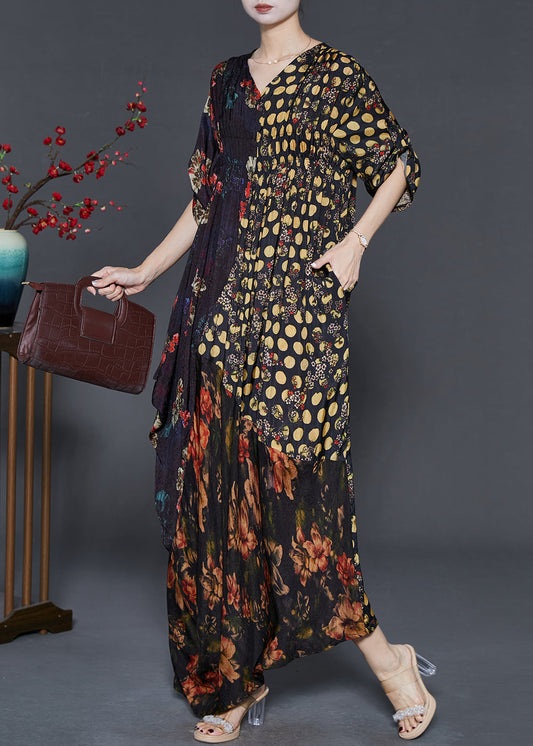 Women's Silk Maxi Dress Lightweight Asymmetrical Print - OutfitLondon
