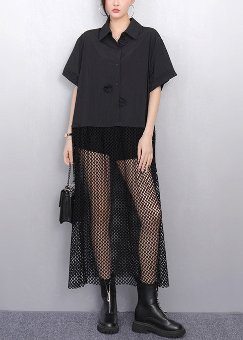 Women's Black Tulle Patchwork Summer Dress - OutfitLondon