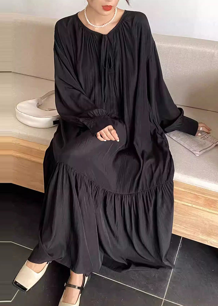 Women's Oversized Black Cotton Maxi Dress Relaxed Fit - OutfitLondon