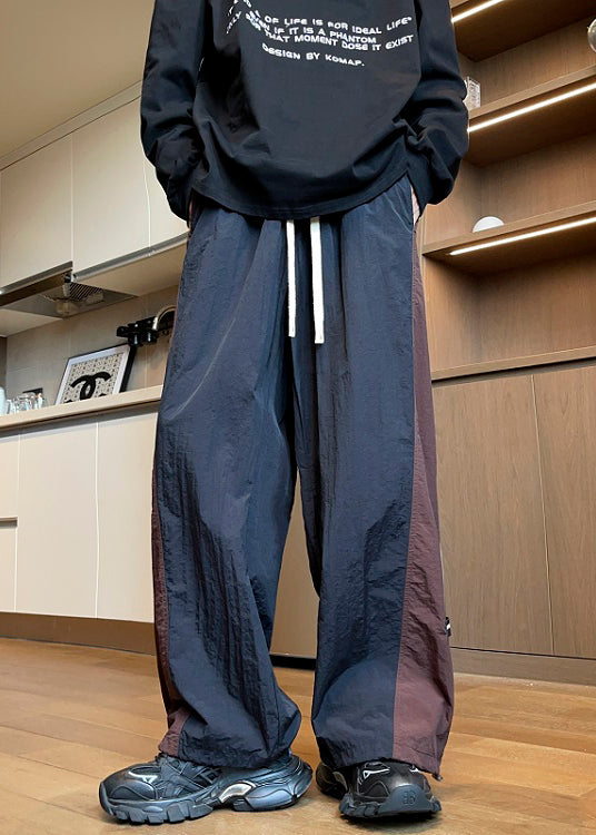 Men's Drawstring Pants Black Patchwork Relaxed Fit - OutfitLondon