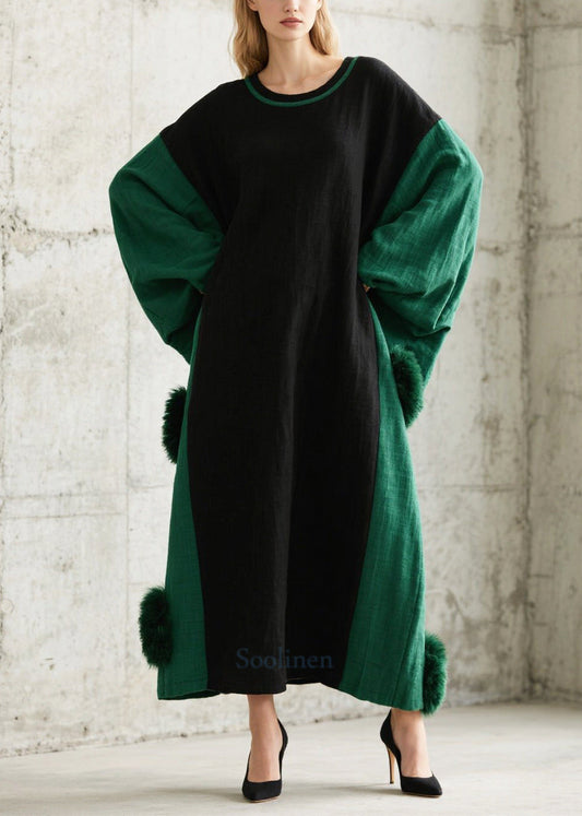 Women's Oversized Patchwork Maxi Dress Plush Detailing - OutfitLondon