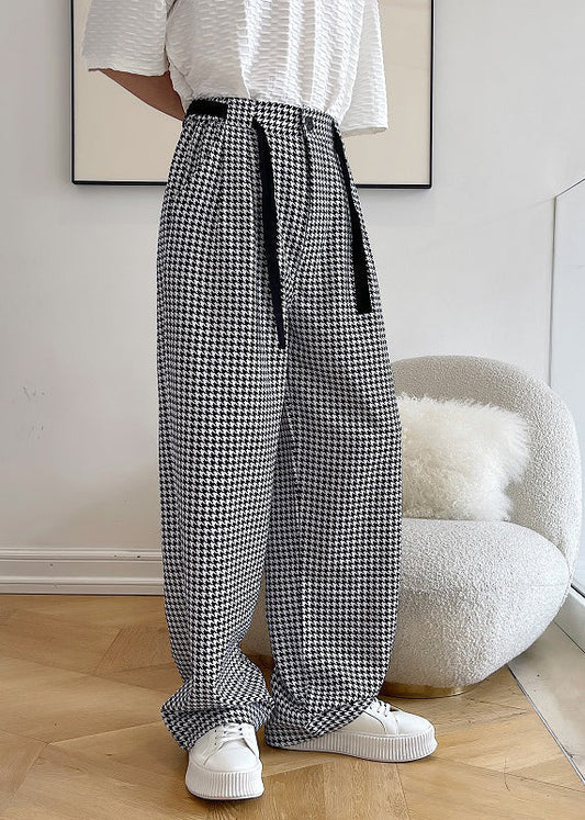 Men's Plaid Cotton Blend Pants Black - OutfitLondon
