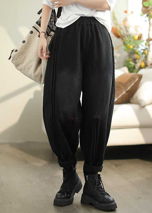 Unisex Fleece Joggers Warm Black Pants With Pockets Elastic Waistband - OutfitLondon