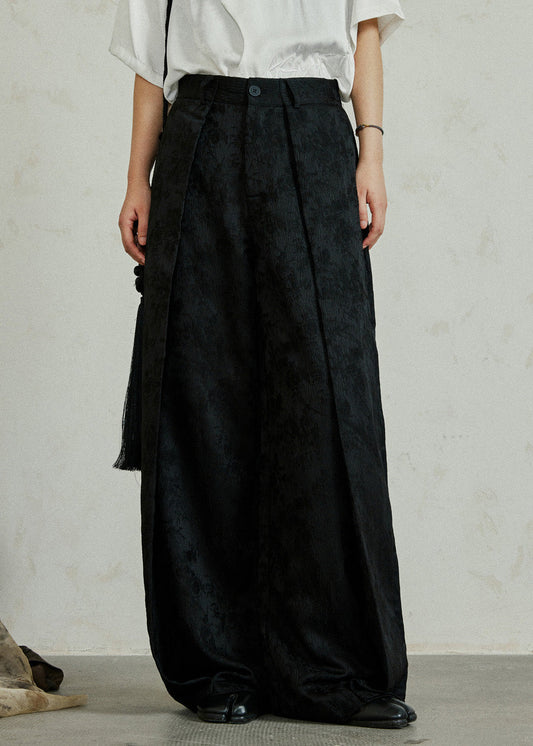 Women's Silk Blend High Waist Pants Black - OutfitLondon