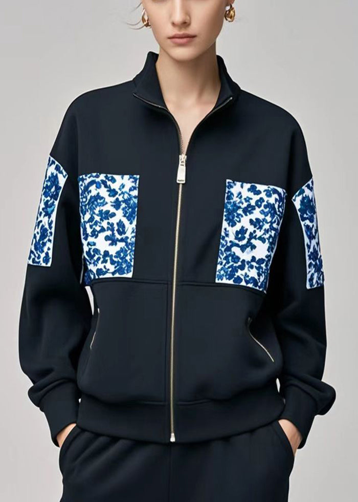 Women's Cotton Patchwork Jacket High Collar Autumn - OutfitLondon