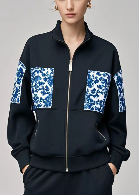 Women's Cotton Patchwork Jacket High Collar Autumn - OutfitLondon